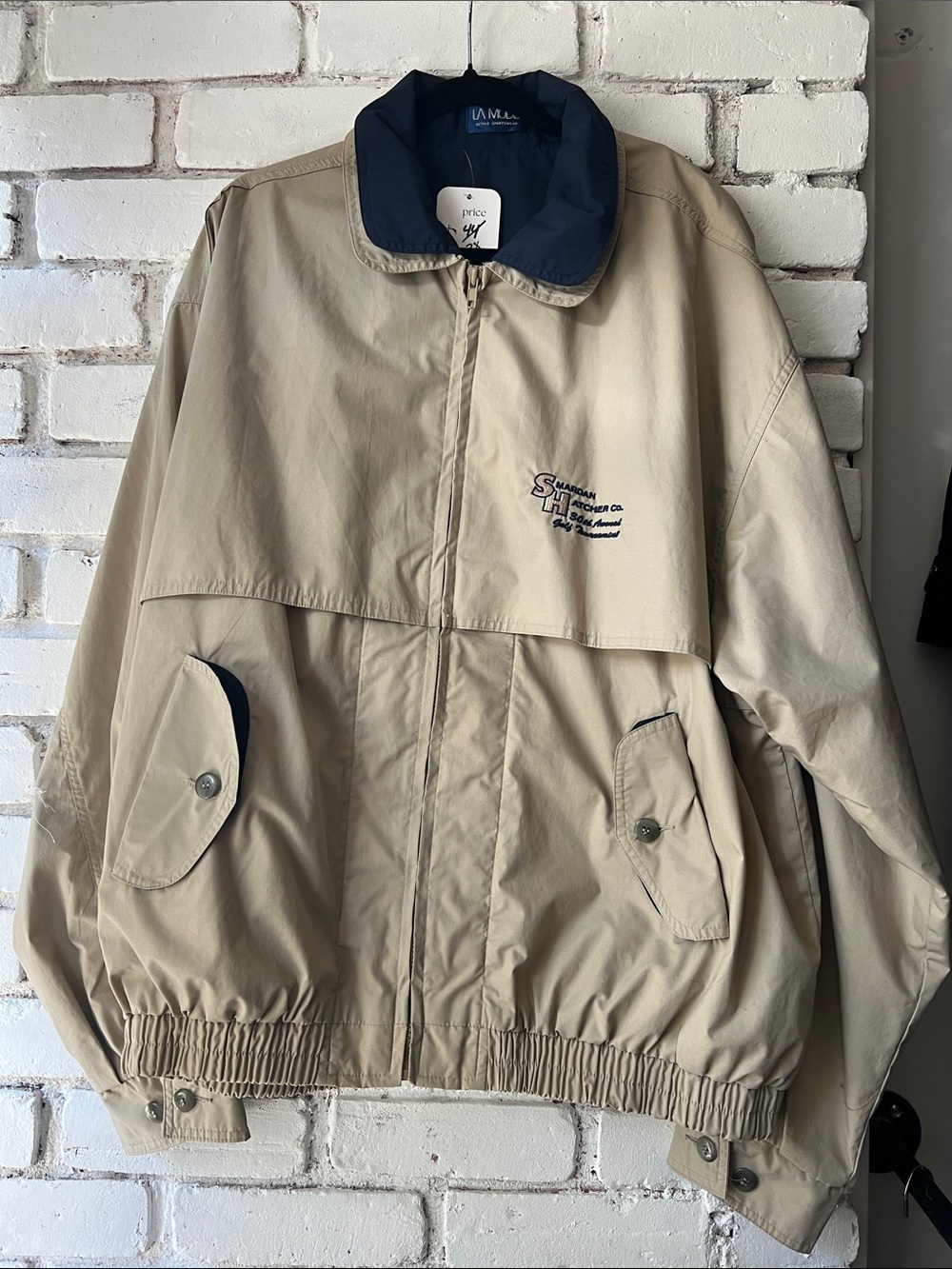 Preppy zip up two tone jacket windbreaker beige and navy